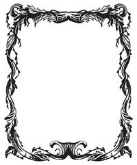 Frame border ornament. Book element, vintage ornate classic baroque pattern. Elegant label in the form of vintage filigree plant shapes. Vector empty wedding frame.