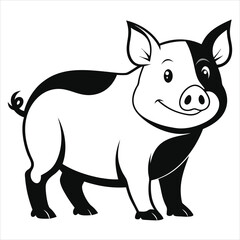 A walkingm pig black and white color in white background