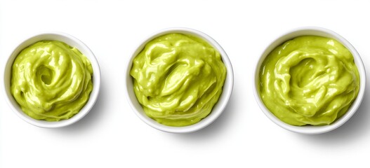 Fototapeta premium With avocado crema, garlic, lime juice, lime slices, sour cream, cilantro, isolated on a transparent background.