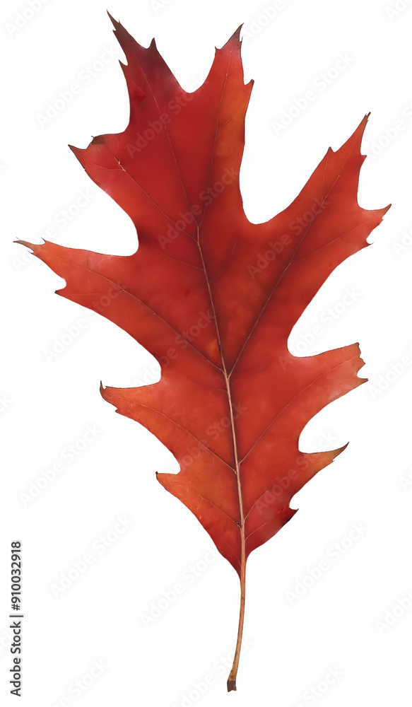 Wall mural red autumn oak leaf isolated on transparent background. natural fall graphic element, single object 