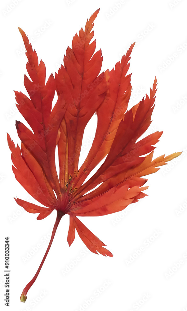 Wall mural red autumn maple leaf isolated on transparent background. natural fall graphic element, single objec