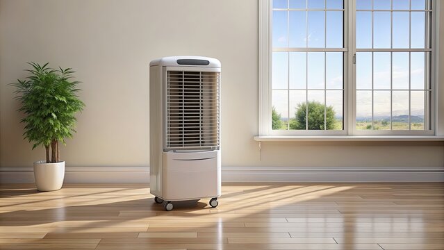 Air cooler placed in a well-lit room, cooling, appliance, technology, hot weather