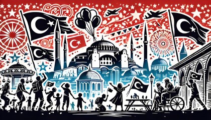 stencil-style illustrations celebrating Turkey's Republic Day on the 29th of October