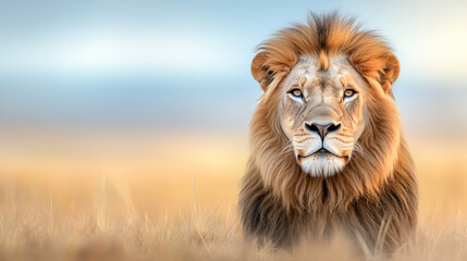 Capture the essence of wildlife with this stunning image of a lion in the savannah, ideal for nature projects and text overlays. Perfect for your creative needs.