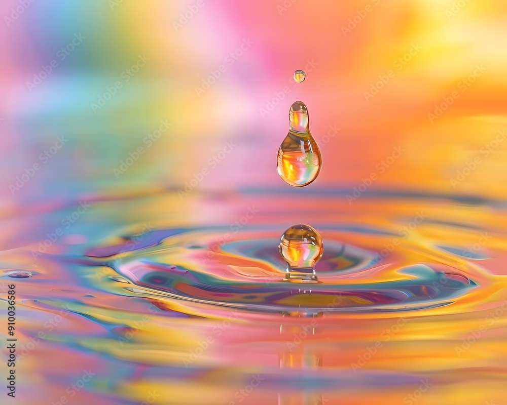 Sticker Mesmerizing Rainbow Oil Droplet Patterns Reflecting on Tranquil Water Surface