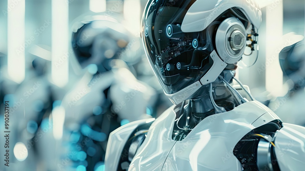 Aufkleber Futuristic robot with sleek design, showcasing advanced technology and artificial intelligence in a modern environment.