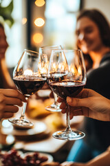 Obraz premium Cheers with friends enjoying wine at social gathering