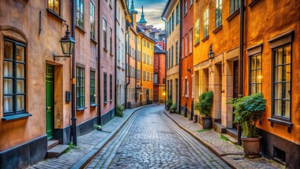 Fototapeta premium Authentic narrow streets of old town of Stockholm, Sweeden, Stockholm, Sweeden, old town, historic, cobblestone