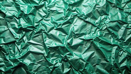 Obraz premium Crumpled metallic green paper texture with a glossy finish, chrome, shiny, crinkled, abstract, background, texture, wrinkled