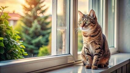 A curious cat sitting in the window watching the world outside , cat, window, curious, feline, pet, observing, indoor