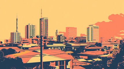 Obraz premium Risograph trendy riso print travel poster, card, wallpaper or banner illustration, modern, isolated, clear, simple of Tasikmalaya, Indonesia. Artistic, screen printing, stencil