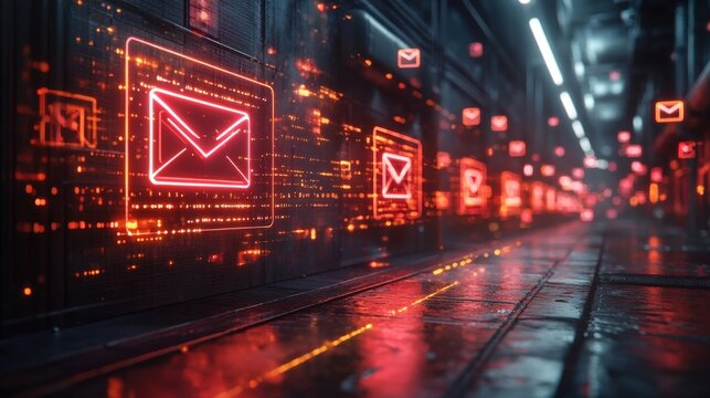 Marketing online with email automation: A futuristic 3D render showcasing email automation tools, including automated workflows, drip campaigns, and personalized triggers. This visual represents the