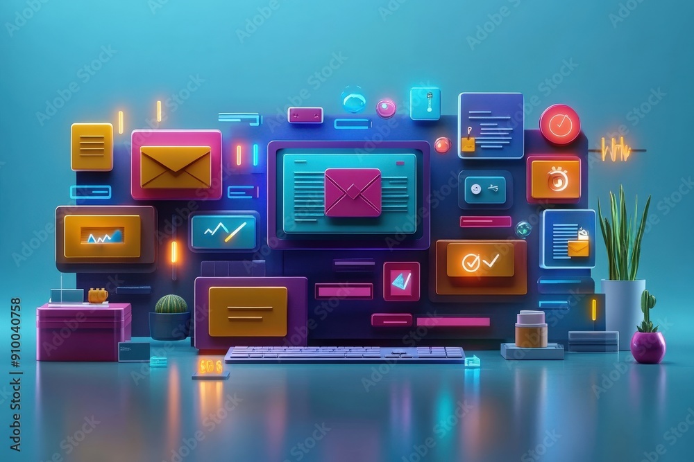 Poster marketing online with email conversion: a detailed 3d render showing email strategies to convert lea