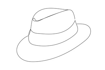 Hat Line Art. Abstract Hat Silhouette Outline Doodle Contour Hand Drawn Illustration. Fedora Hat Curve Line Symbol Icon	
