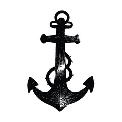 Detailed Black Anchor with Rope Illustration