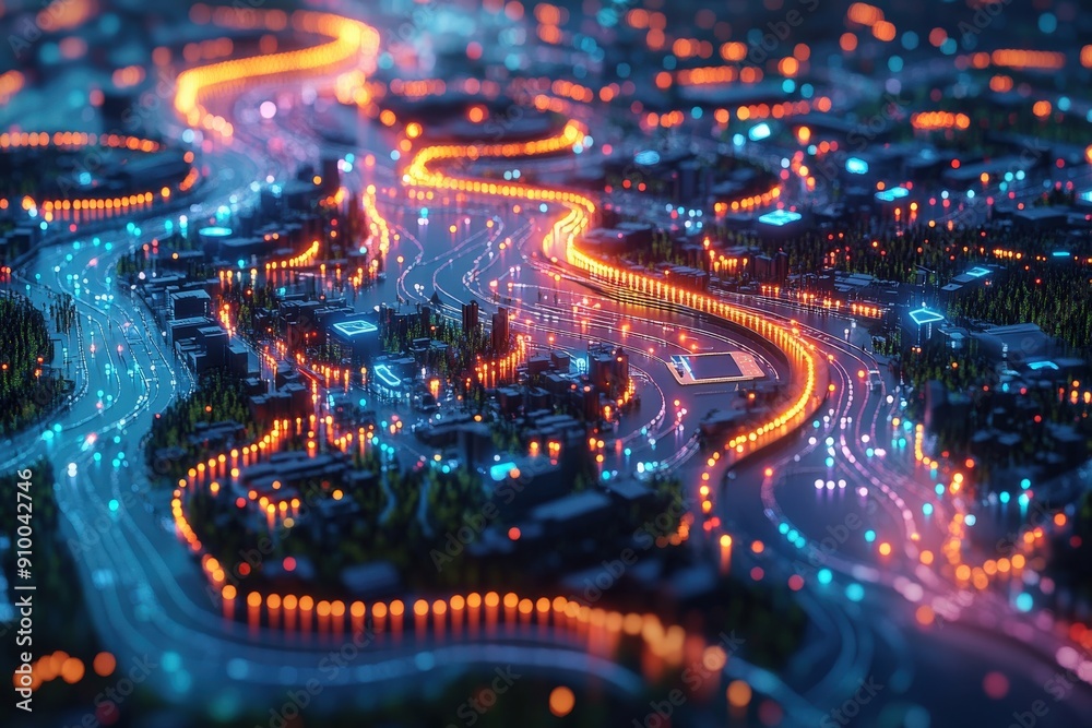 Poster marketing online with content traffic: a 3d render showing content traffic flow with elements like w