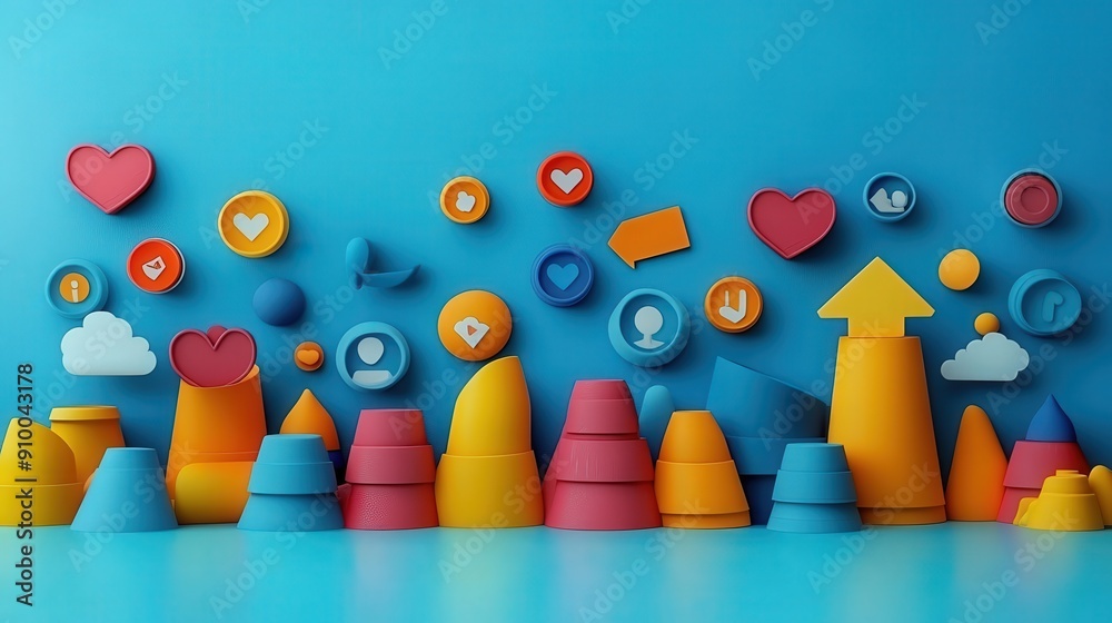 Sticker marketing online with social conversion: a detailed 3d render showing the process of converting soci