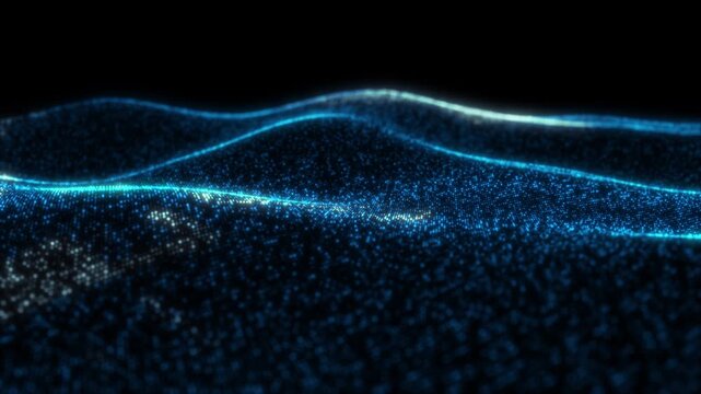 Futuristic Digital Network with Glowing Binary Code and Dynamic Data Flow. 4K digital cyberspace with particles and data network connections.