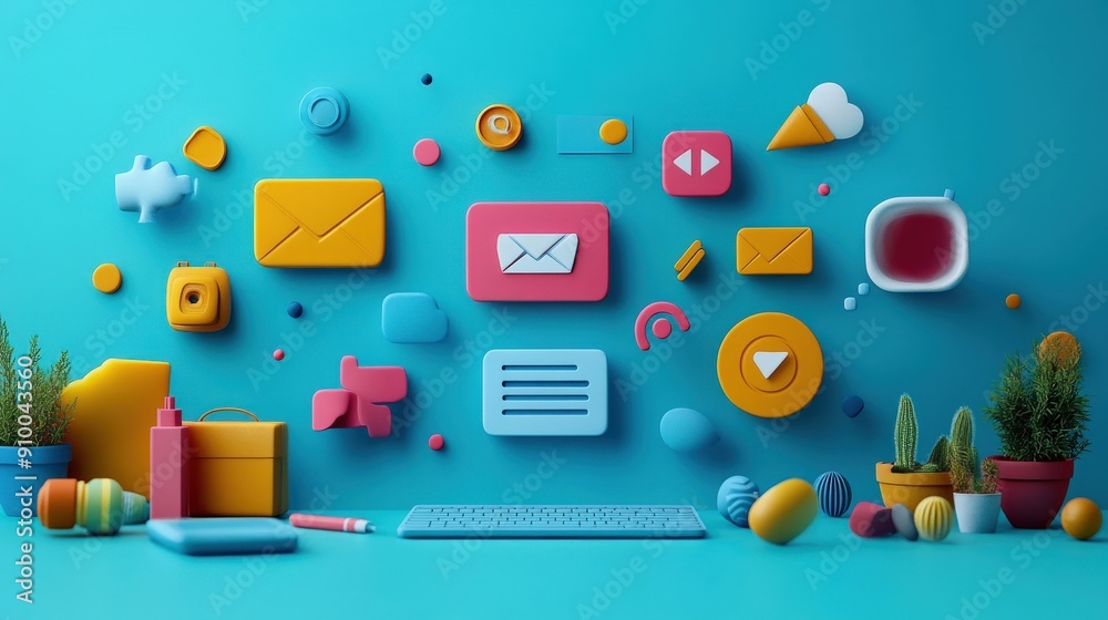 Poster marketing online with digital conversion: a 3d render showing the process of converting online visit