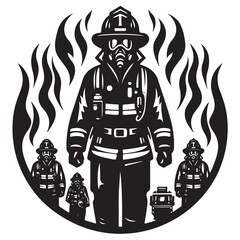 Firefighter vector, logo, icon, silhouette design template black and white