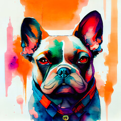 watercolor style of a french bulldog,