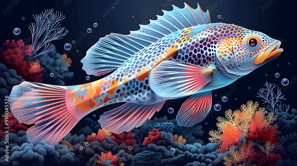 Poster Colorful Fish Illustration in Coral Reef