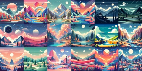 Beautiful landscapes in anime art style. AI generated illustration