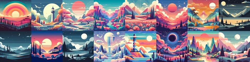 Beautiful landscapes in anime art style. AI generated illustration