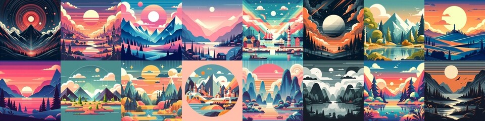 Fototapeta premium Beautiful landscapes in anime art style. AI generated illustration