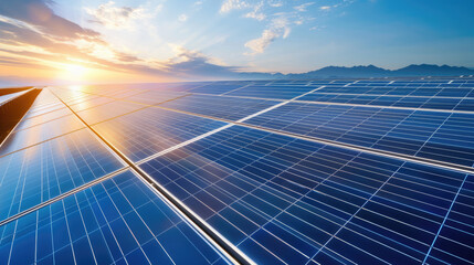 Discover a stunning aerial perspective of a solar farm featuring geometric panel layouts in a desert setting, showcasing sustainable energy solutions.