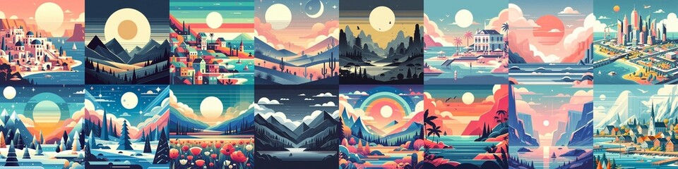 Beautiful landscapes in anime art style. AI generated illustration
