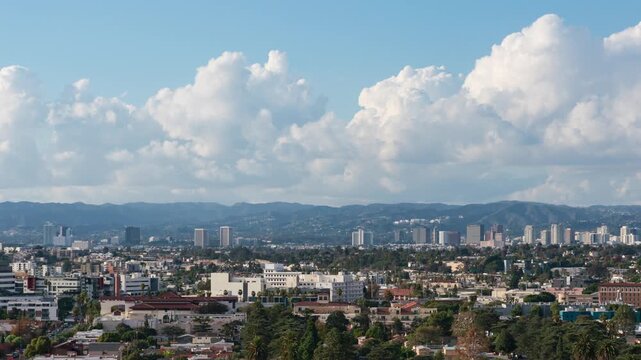 Los Angeles Century City and Westwood Skyline from Culver City Pan R Time Lapse California USA