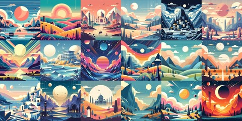 Obraz premium Beautiful landscapes in anime art style. AI generated illustration