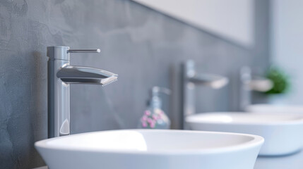 Fototapeta premium Explore the presence of germs on bathroom water taps, highlighting key contamination points and the importance of hygiene in public and private restrooms.
