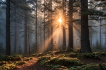 winding dirt road through forest at sunset
