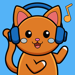 cat is listening to music vector illustration