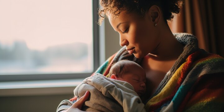 African American single mom with her first born baby