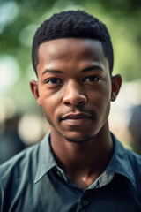 African American young man casual outdoors portrait.