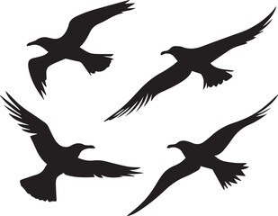 Silhouette of seagulls in flight vector icon, set of silhouettes of birds in flight
