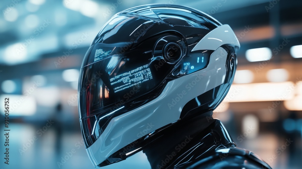 Aufkleber a sleek helmet reveals digital data through an advanced display in a contemporary setting, showcasin