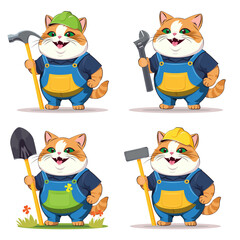 Funny character in a hard hat and overalls celebrates Labor Day