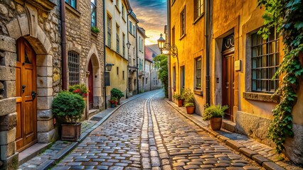 Narrow cobblestone street in the historic old town of Europe , Old town, historic, charming, cobblestone, narrow
