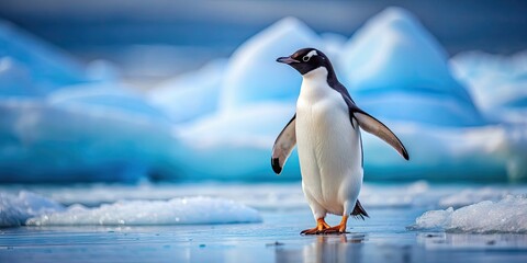 Fototapeta premium Adorable penguin waddling on ice in polar region , penguin, cute, sweet, Antarctic, wildlife, cold, fluffy, snow, happy