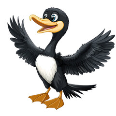 Obraz premium A cartoon duck with a big smile on its face. The duck is standing on its back legs and has its wings spread out