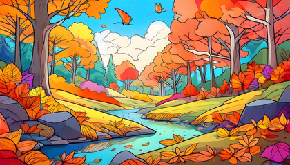 The around the world wonders of a colorful autumn forest scene, Generative AI.