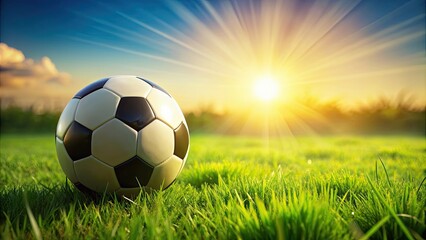 Soccer ball on vibrant green grass field , sports, soccer, game, competition, outdoor, recreation, activity, equipment, play, ball
