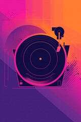 Flat vertical poster design, vibrant gradient background from purple to pink, minimalist DJ