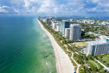 Miami Beach, Florida, USA - Aerial of the Miami Beach skyline, running from Bal Harbour to Surfside...