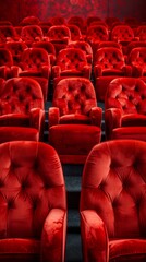 Obraz premium Luxurious Red Velvet Theater Seats in an Empty Auditorium with Dramatic Lighting