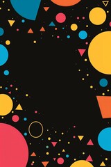 Obraz premium Simple vertical poster design, black background with colorful geometric shapes (circles and